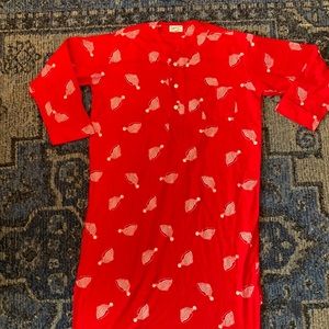 Nite Cap Red cotton pajama shirt. Christmas or holiday pajamas